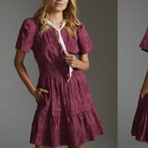 ANTRHOPOLOGY - SOMERSET TEXTURED BURGANDY MINI DRESS - XLP